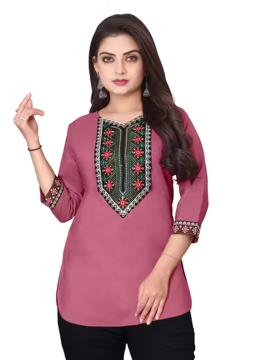 Women Cotton Blend Solid Short Kurti for Girls - Image 3