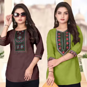Women Cotton Blend Solid Short Kurti