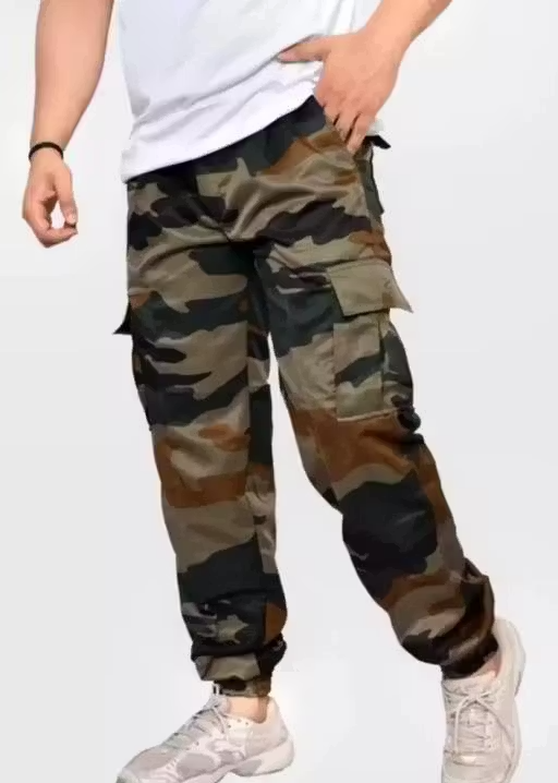 Men’s Regular Fit Army Print Cargo Style Casual Trousers Pants