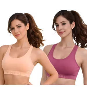 Cotton Lycra Stretchable Non-Padded Full Coverage Sports Bra (Pack of 2)