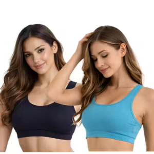 Cotton Lycra Stretchable Non-Padded Full Coverage Sports Bra (Pack of 2)