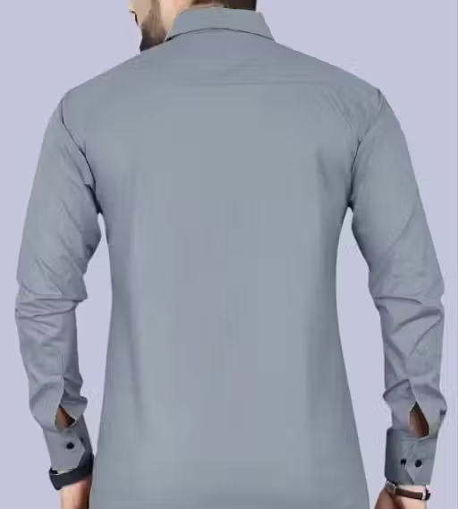 Boninos Men Solid Casual Shirt with Front Pocket – Blue - Image 2