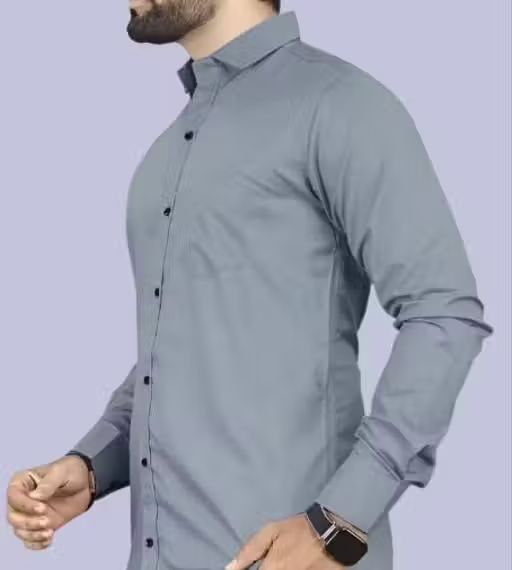 Boninos Men Solid Casual Shirt with Front Pocket – Blue - Image 3