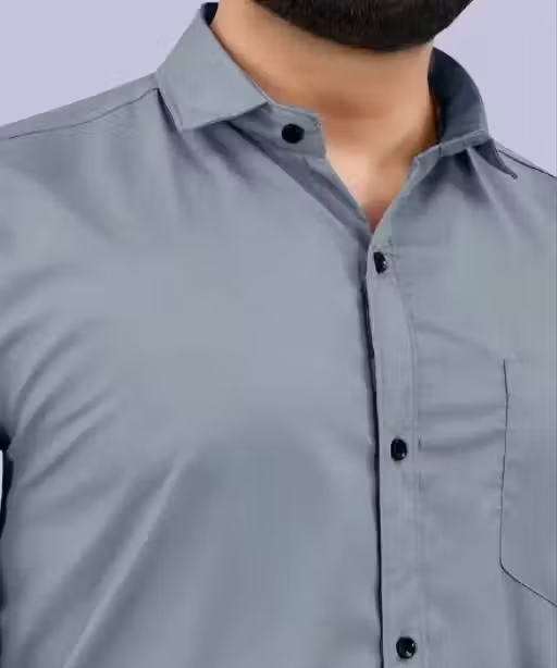 Boninos Men Solid Casual Shirt with Front Pocket – Blue - Image 4