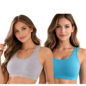 Cotton Lycra Stretchable Non-Padded Full Coverage Sports Bra (Pack of 2)