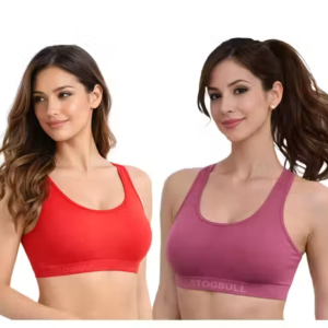 Cotton Lycra Stretchable Non-Padded Full Coverage Sports Bra (Pack of 2)