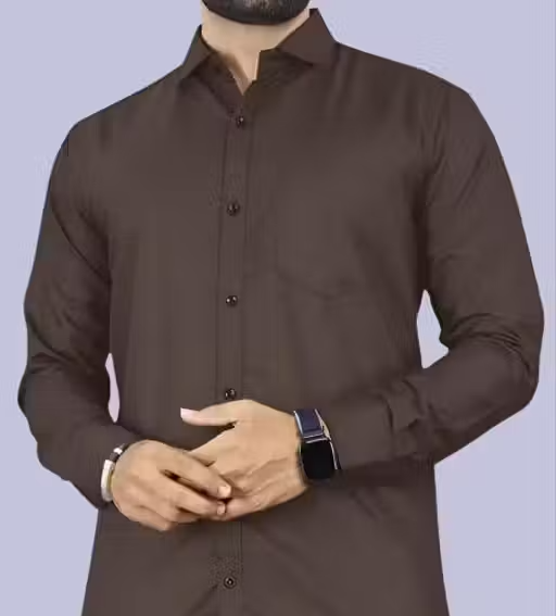 Boninos Men Solid Casual Shirt with Front Pocket – Brown