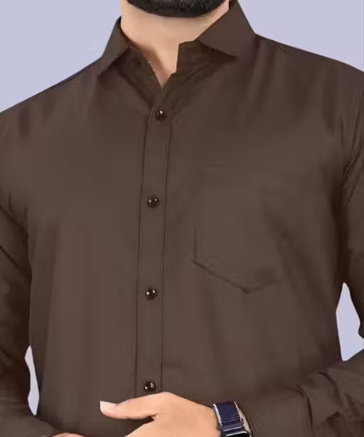 Boninos Men Solid Casual Shirt with Front Pocket – Brown - Image 2