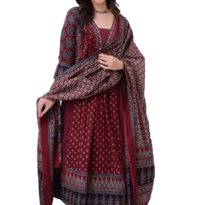 Viscose Printed Anarkali Kurta Set with Pant and Dupatta