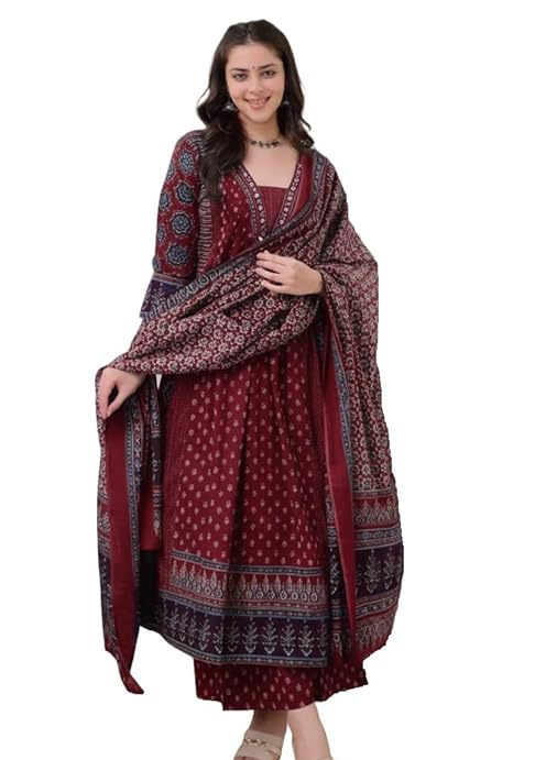 Viscose Printed Anarkali Kurta Set with Pant and Dupatta