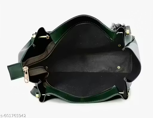 Trendy Faux Leather Handbag with Pom-Pom Keychain - Image 4