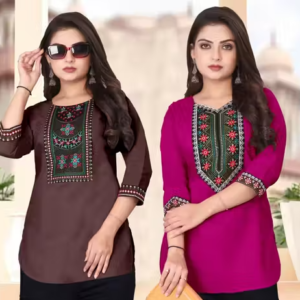 Women Cotton Blend Solid Short Kurti