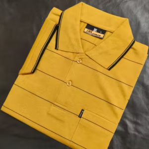 Men Cotton Blend Striped Polo Neck T-Shirt