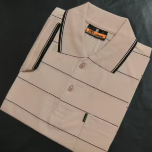 Men Cotton Blend Striped Polo Neck T-Shirt