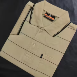 Men Cotton Blend Striped Polo Neck T-Shirt