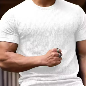Men Striped Self Design Half Sleeve T-Shirt