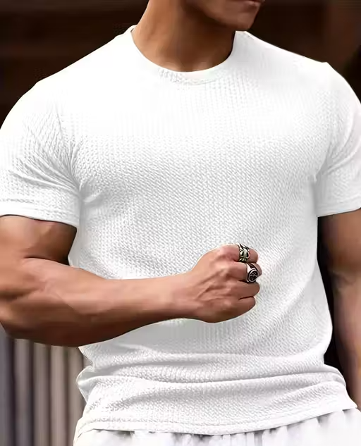 Men Striped Self Design Half Sleeve T-Shirt