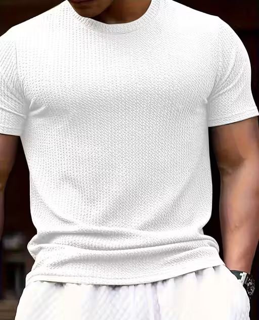 Men Striped Self Design Half Sleeve T-Shirt - Image 2