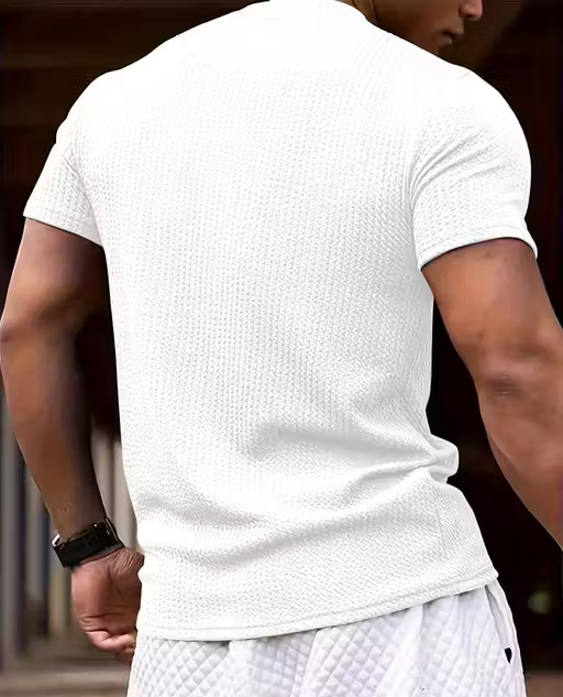 Men Striped Self Design Half Sleeve T-Shirt - Image 3