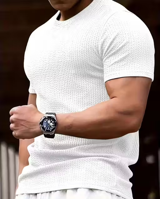 Men Striped Self Design Half Sleeve T-Shirt - Image 4