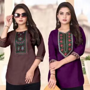 Women Cotton Blend Solid Short Kurti