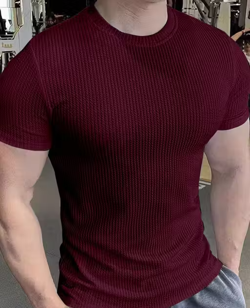 Men Striped Self Design Half Sleeve T-Shirt