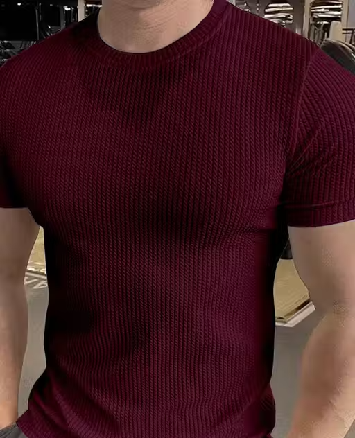 Men Striped Self Design Half Sleeve T-Shirt - Image 2