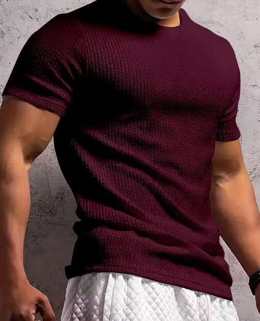 Men Striped Self Design Half Sleeve T-Shirt - Image 4