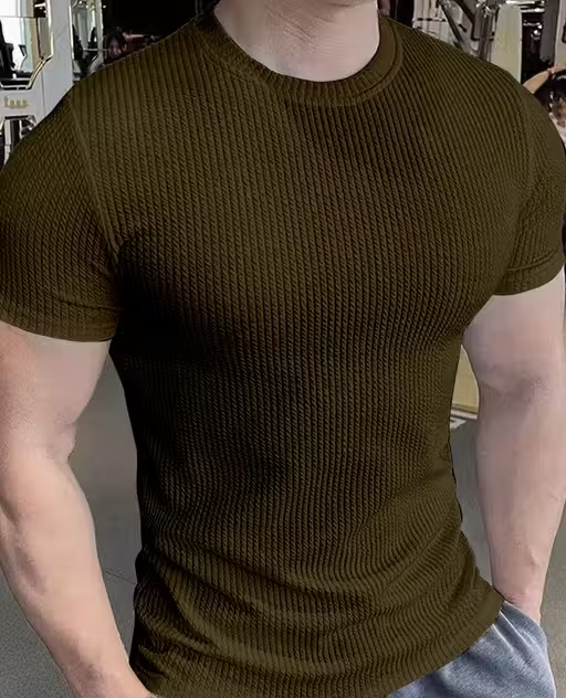 Men Striped Self Design Half Sleeve T-Shirt
