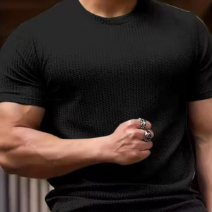 Men Striped Self Design Half Sleeve T-Shirt
