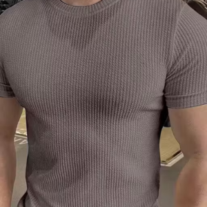 Men Striped Self Design Half Sleeve T-Shirt