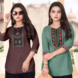Women Cotton Blend Solid Short Kurti