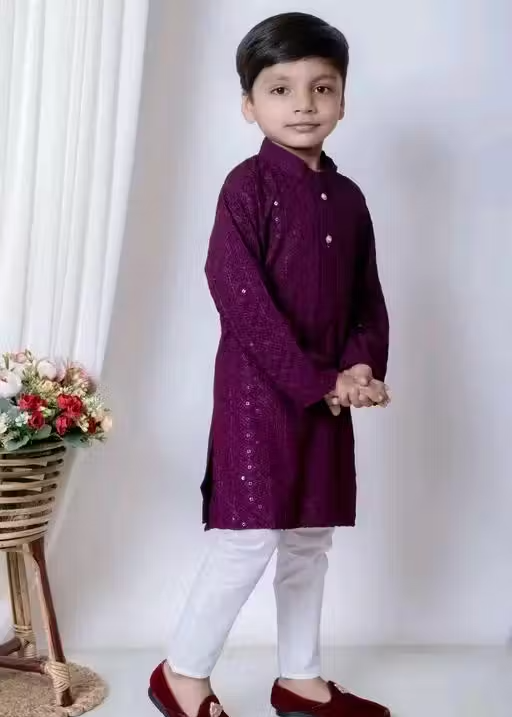 Sequence Kurta Pyjama Boys Festive & Party Dress (Mehendi) - Image 2