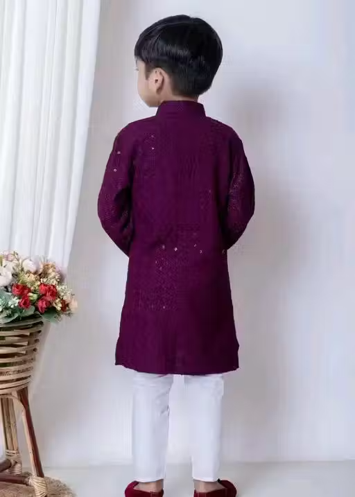 Sequence Kurta Pyjama Boys Festive & Party Dress (Mehendi) - Image 3