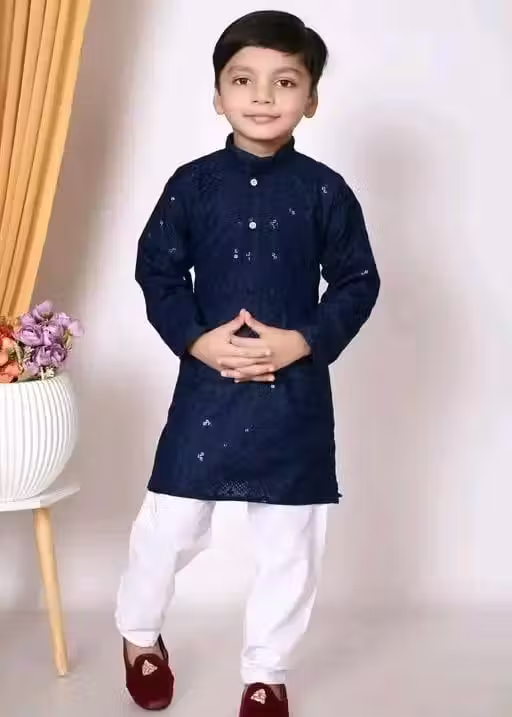 Sequence Kurta Pyjama Boys Festive & Party Dress (Mehendi)