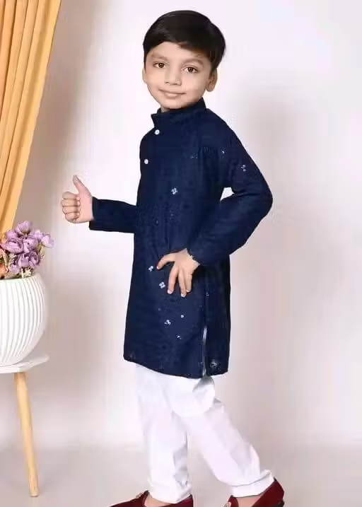Sequence Kurta Pyjama Boys Festive & Party Dress (Mehendi) - Image 2