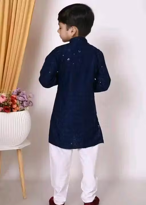 Sequence Kurta Pyjama Boys Festive & Party Dress (Mehendi) - Image 4