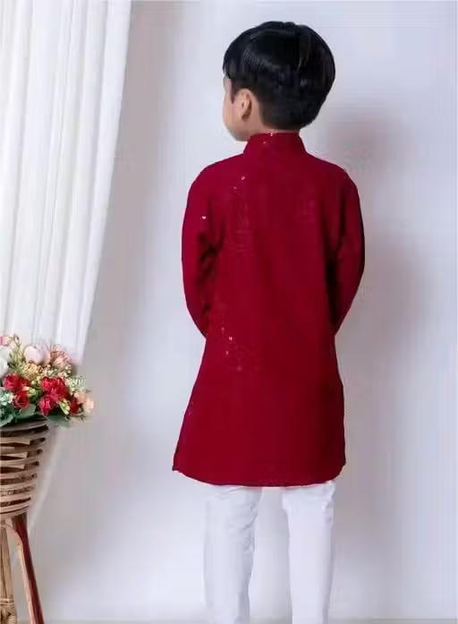 Sequence Kurta Pyjama Boys Festive & Party Dress (Mehendi) - Image 3