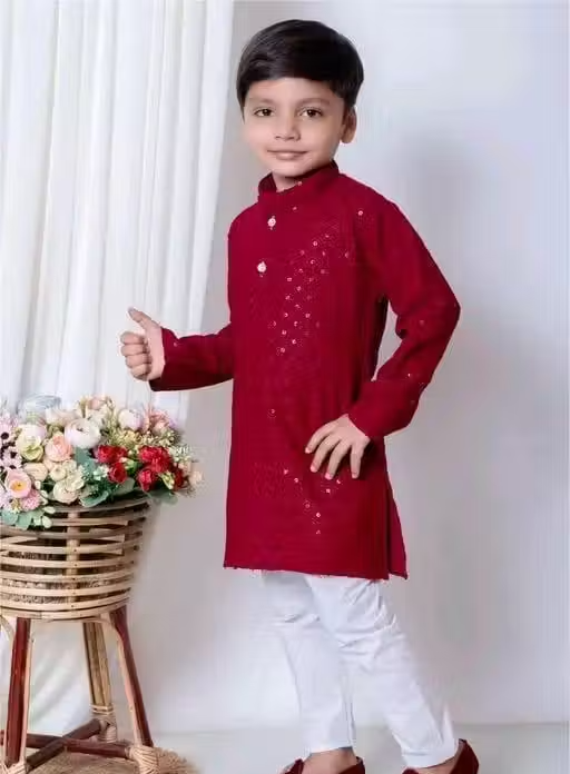 Sequence Kurta Pyjama Boys Festive & Party Dress (Mehendi) - Image 4