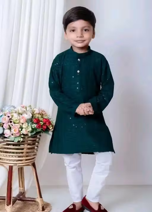 Sequence Kurta Pyjama Boys Festive & Party Dress (Mehendi)