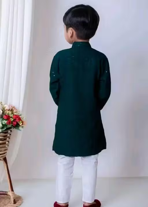 Sequence Kurta Pyjama Boys Festive & Party Dress (Mehendi) - Image 2
