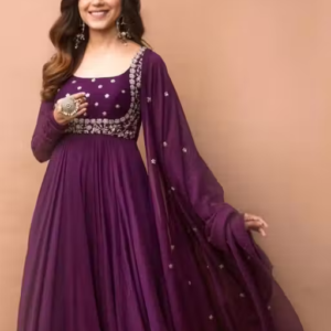 Women's Wine Purple Georgette Anarkali Kurta Set