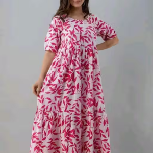 Women Rayon Pink Floral Print Anarkali kurtis