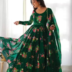 Flower Print Long Kurti With Dupatta (No Bottomwear)