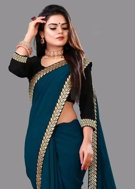 Solid/Plain Daily Wear Georgette Saree - Image 4