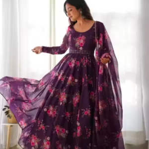 Flower Print Long Kurti With Dupatta (No Bottomwear)