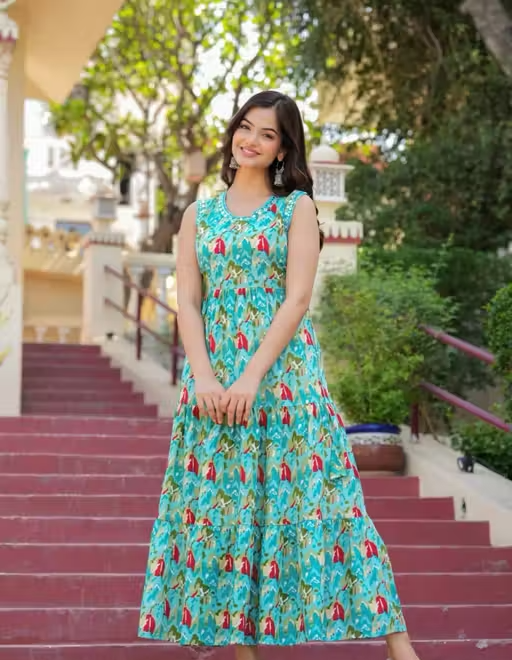 Trending Rayon Printed Sleeveless Kurti