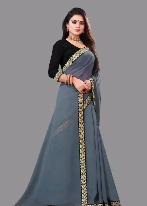 Solid/Plain Daily Wear Georgette Saree - Image 2