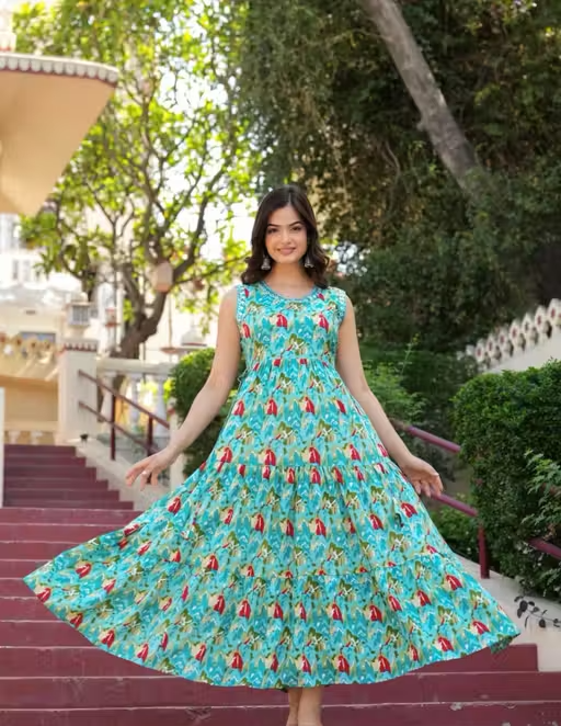 Trending Rayon Printed Sleeveless Kurti - Image 3
