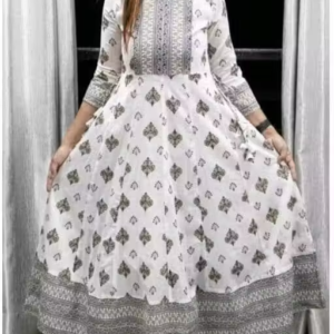 White Anarkali Hand Block Print Kurti